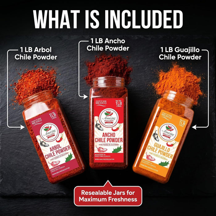Ancho, Guajillo, Arbol Variety Pack Bottles
